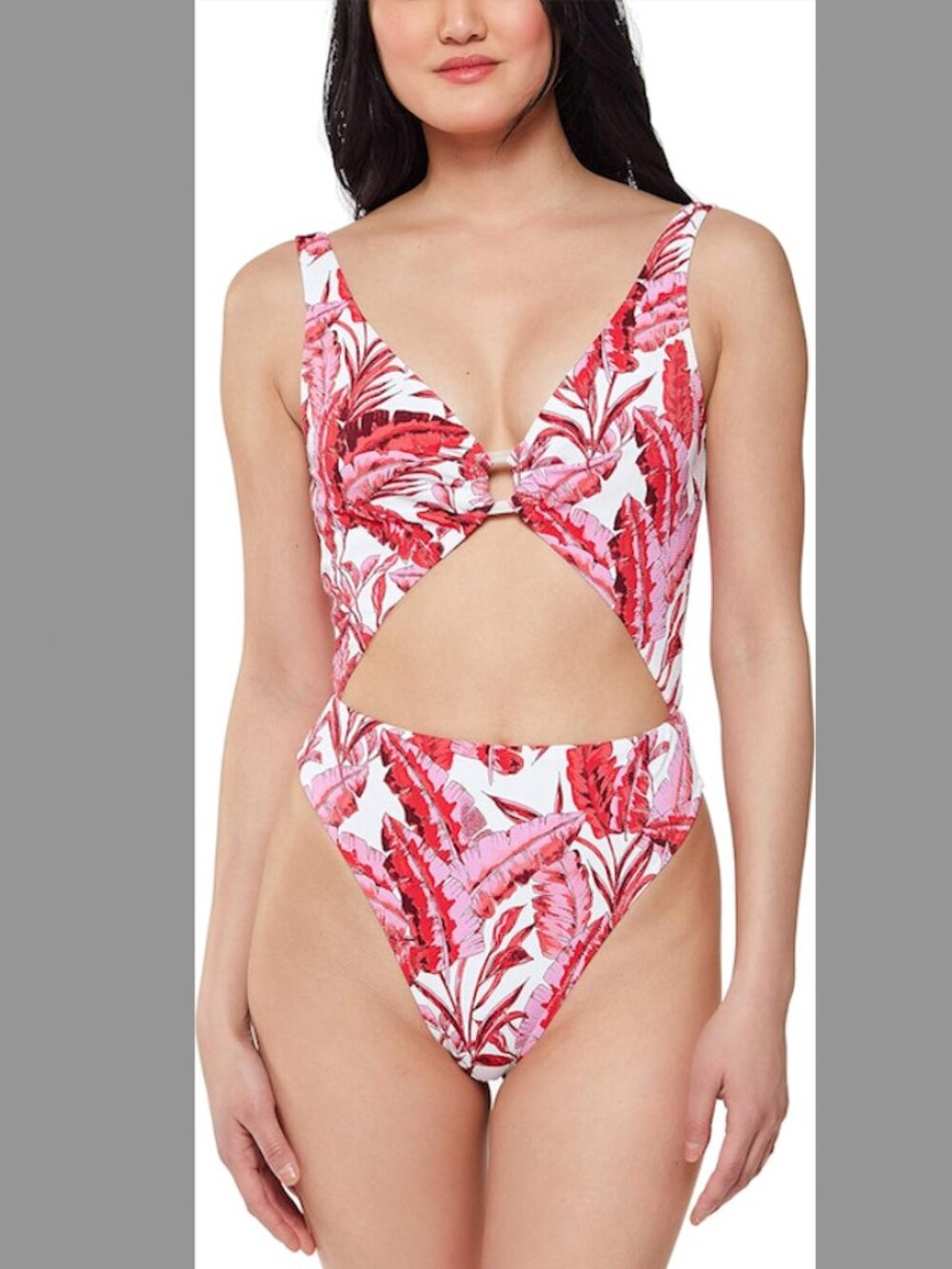 Jessica Simpson Pink and Red Leaf Print Bikini